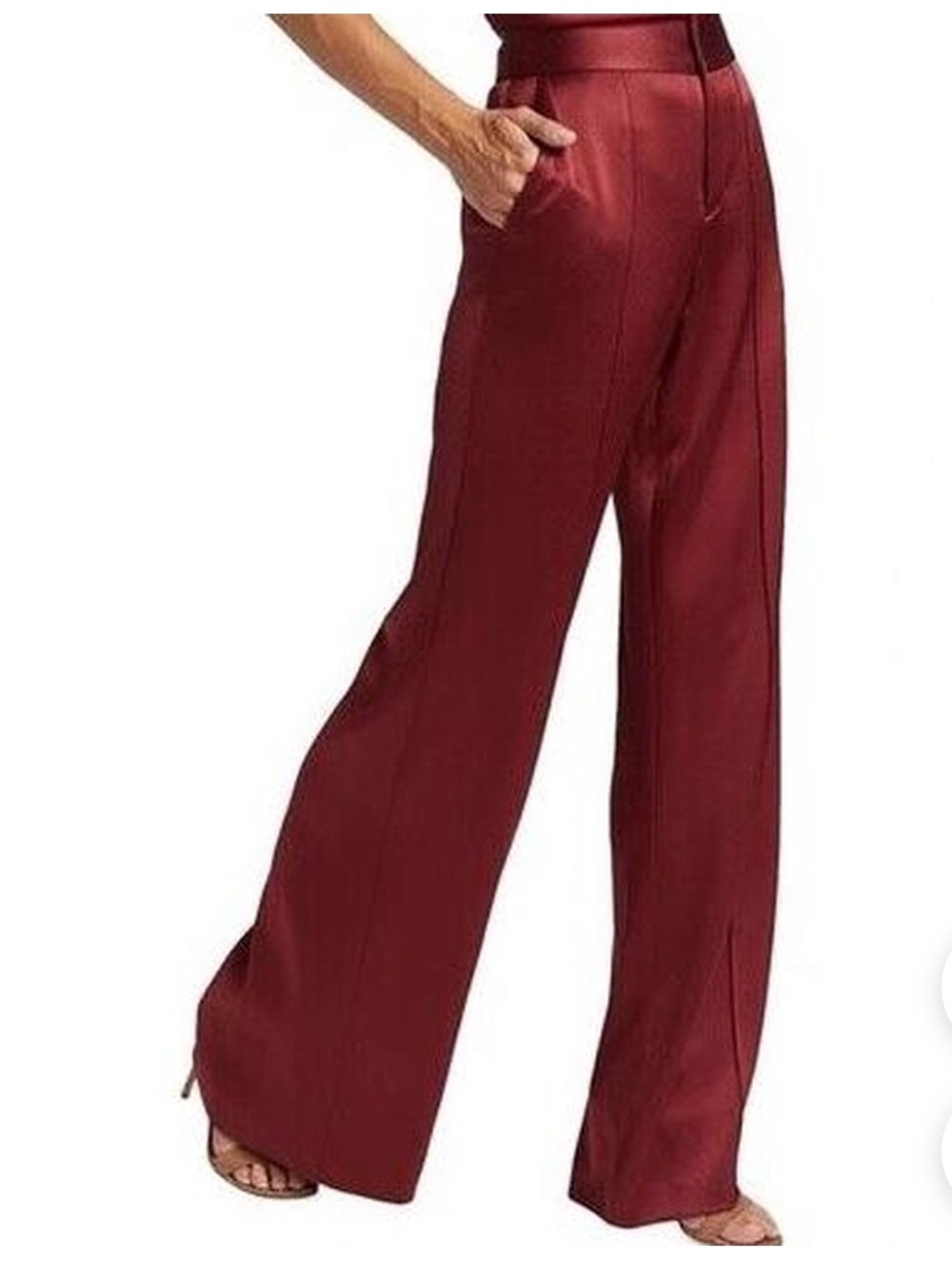 House of Harlow 1960 x revolve Burgundy Satin Charlie Wide Leg Pants Pockets